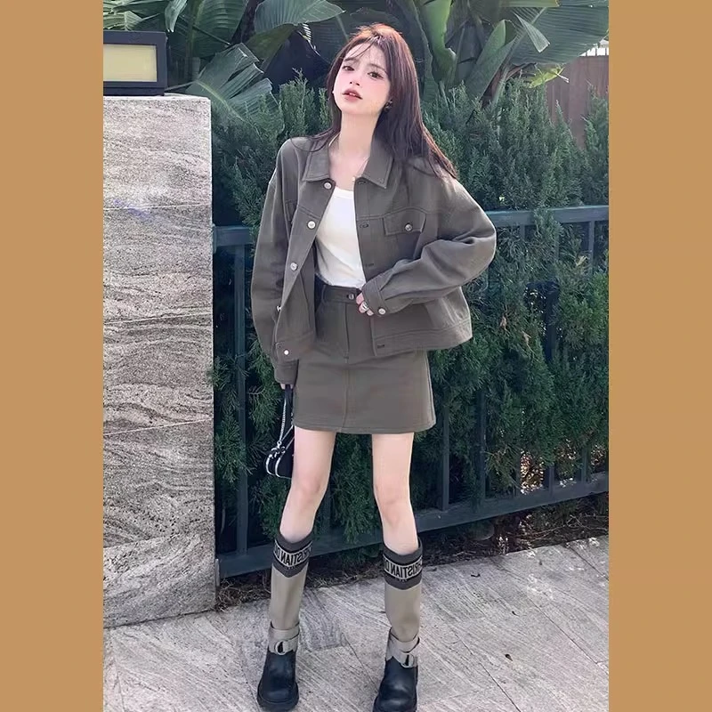 秋装女2024新款时尚套装韩系高级感穿搭一整套牛仔外套短裙两件套