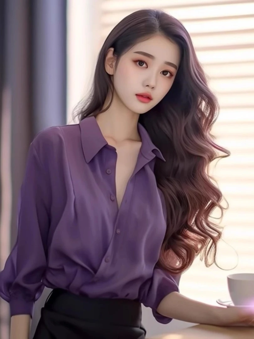 高级感御姐风紫色轻熟衬衣今年流行漂亮的通勤OL翻领上衣雪纺洋气