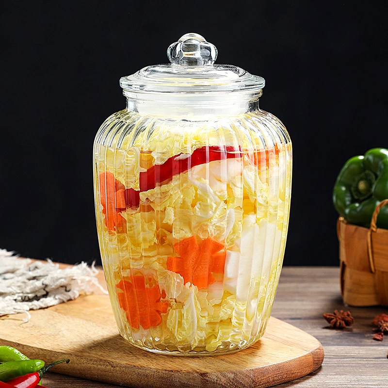 家用加厚泡菜透明密封玻璃罐带盖咸菜罐腌制菜坛子密封储物罐MMJ