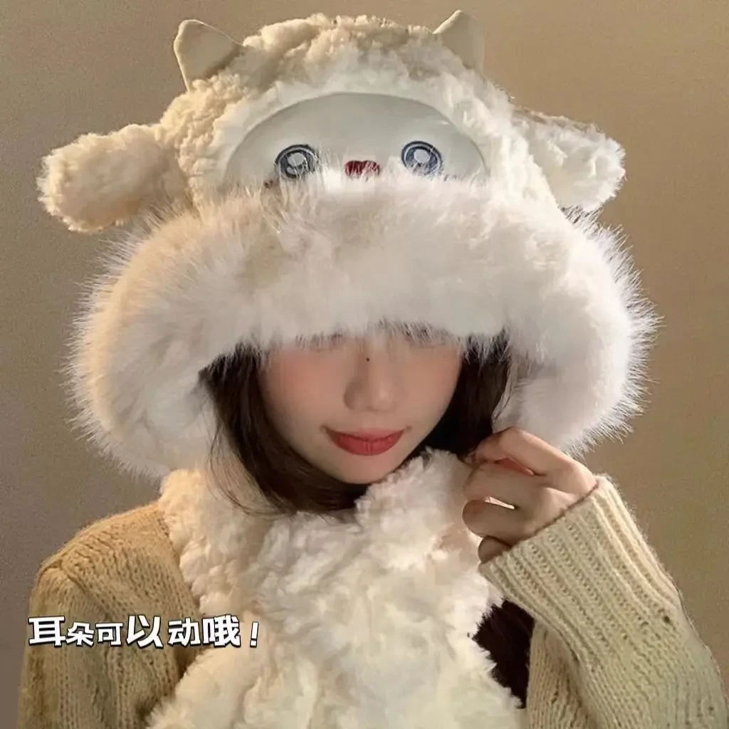 可爱小绵羊毛绒帽子围巾两件套加厚防寒保暖甜美雷锋护耳新款KKK