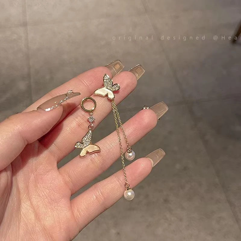 人鱼仿珍珠不对称流苏耳环长款气质高级感银针轻奢耳钉女个性耳饰