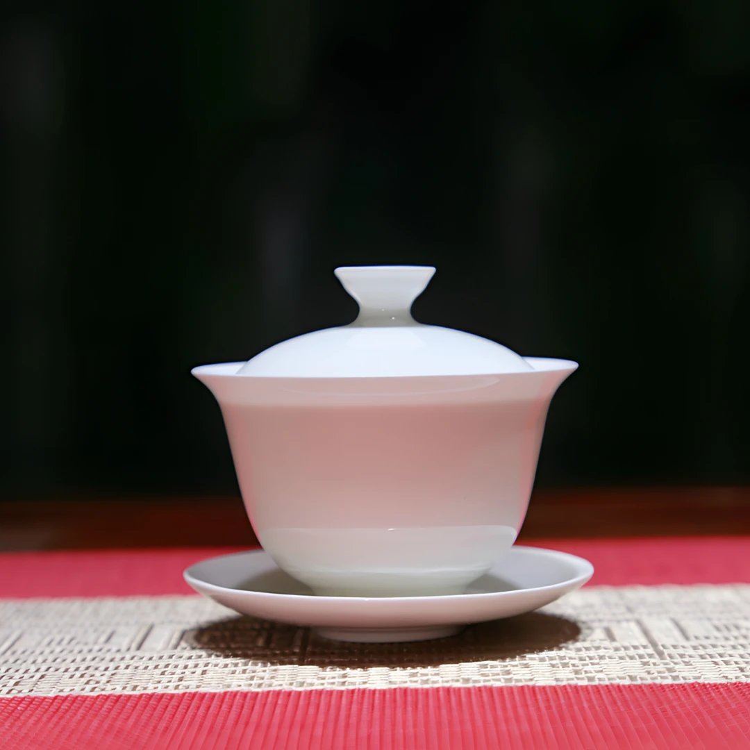 仙韵盖碗潮州薄胎高骨瓷盖碗简约纯白手工陶瓷茶盖碗白瓷瓷盖碗