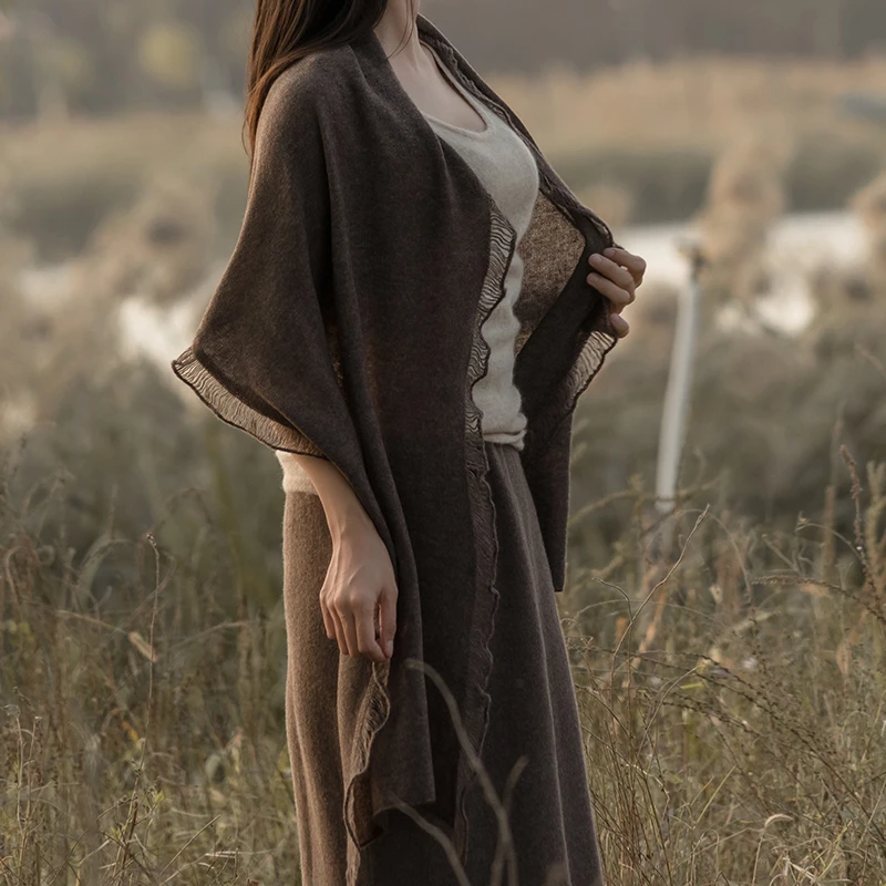 闭眼入意大师款 高端纯山羊绒围巾披肩流苏女秋冬季