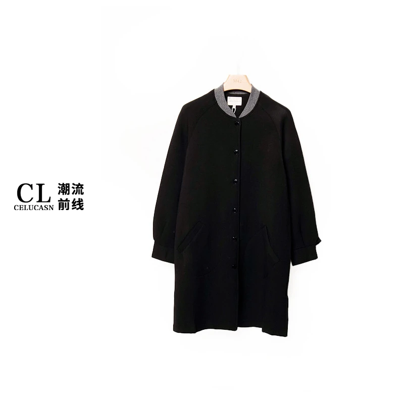 K5QBZ192#秋冬款休闲运动风棒球领单排扣中长款短绒呢外套上衣