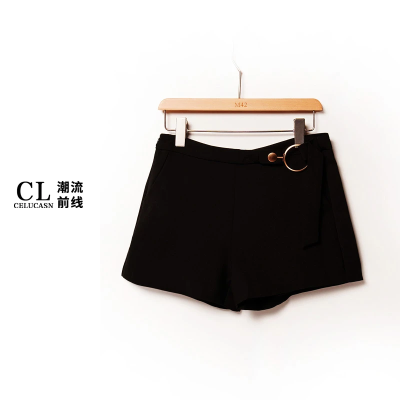春8JB1478#短裤女新款高腰潮显瘦雪纺黑色宽松裙裤西装休闲裤秋