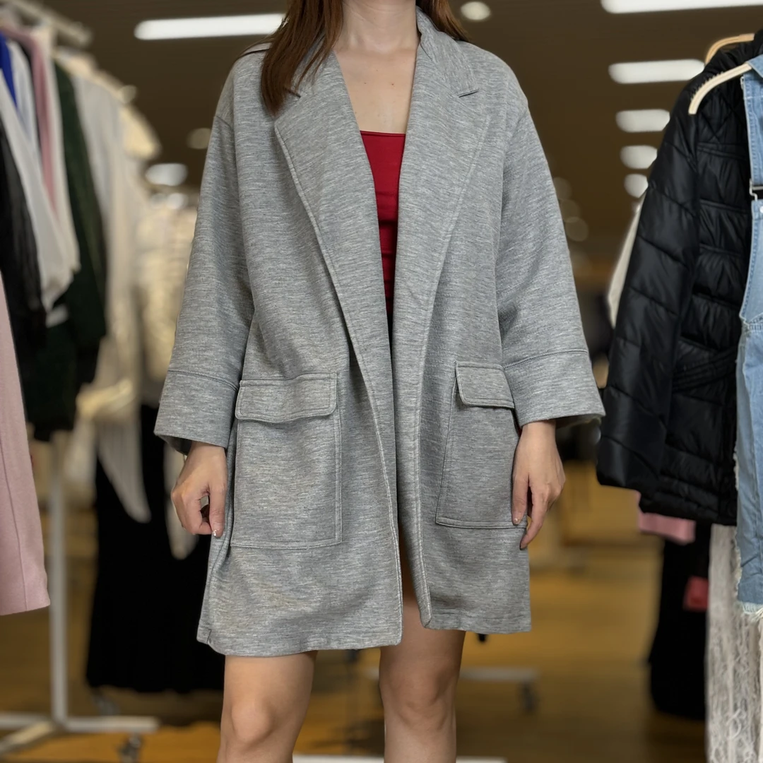 （小珍专属）141气质时尚休闲灰色百搭宽松女毛呢外套B7BIZ038