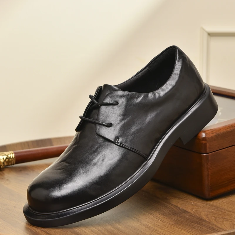 2024商务低帮休闲男鞋春秋皮鞋新款男士英伦头层牛皮软底潮流男鞋