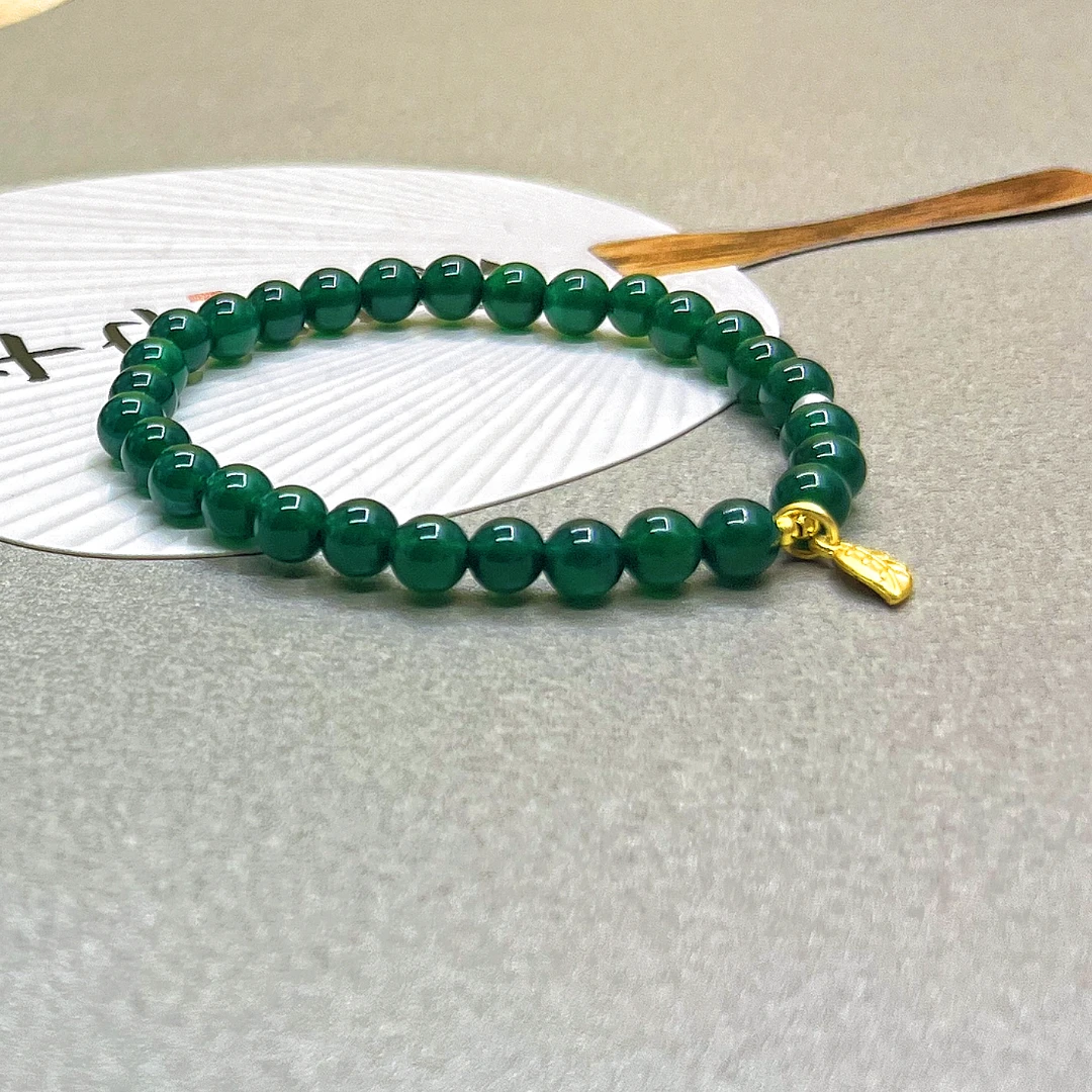 天然极光绿祖母绿玛瑙手串玛瑙玉髓手串镶嵌冰透绿色玛瑙手链066