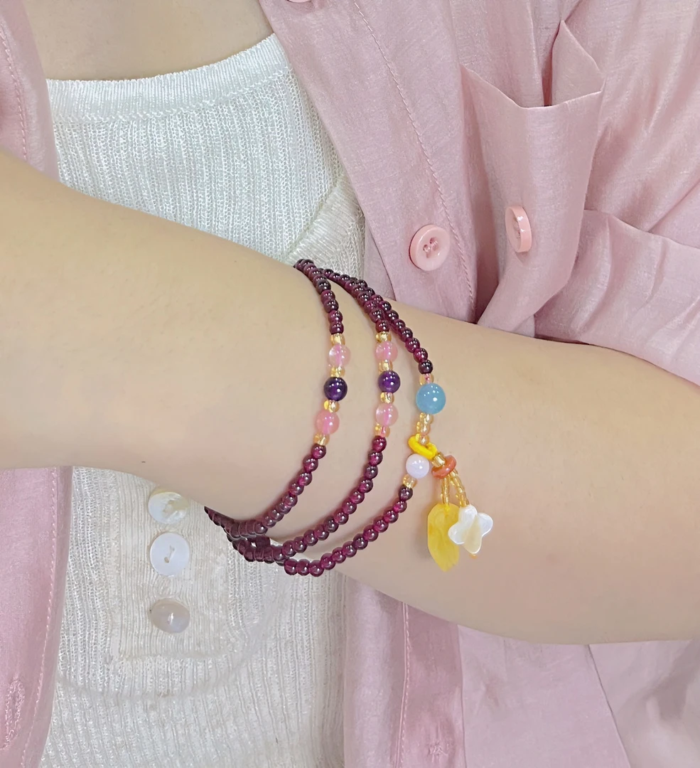 天然石榴石金手链紫牙乌手串手工时尚紫色轻奢百搭石榴石手串159