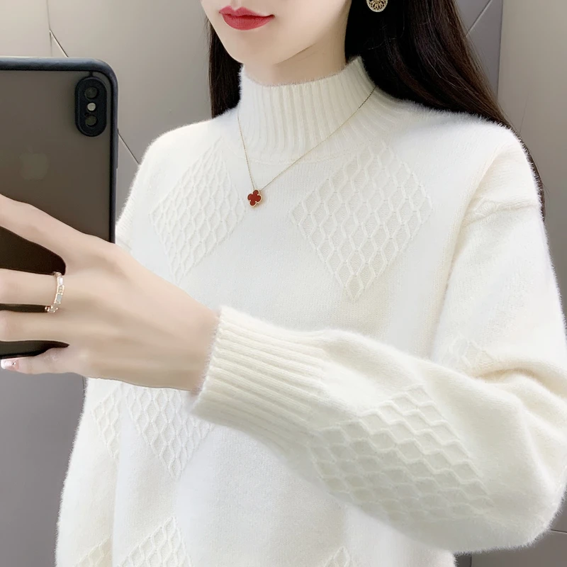 女装直播圆领毛衣女套头2024冬季新款针织打底衫半高领内搭上衣