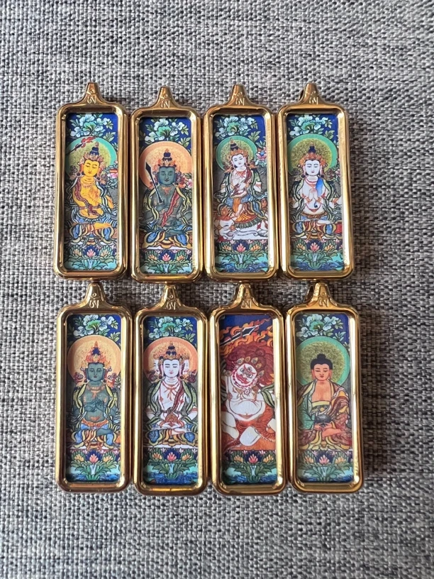 钛钢吊坠 高品质1*3钛钢手绘描金八大守护 黄财神 五爷吊坠