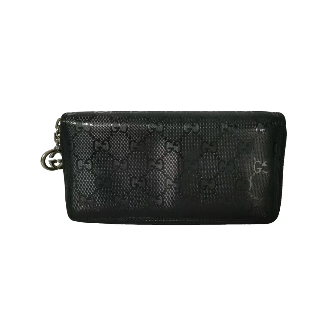 95新 GUCCI/古驰 GUCCI/古驰男士黑色经典奢侈水晶皮钱包(633100)