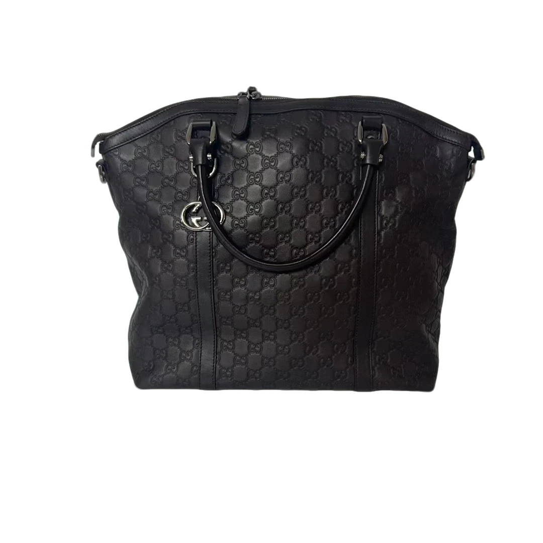 95新 GUCCI/古驰 古驰//////经典黑色全皮印花托特公文包（699150）