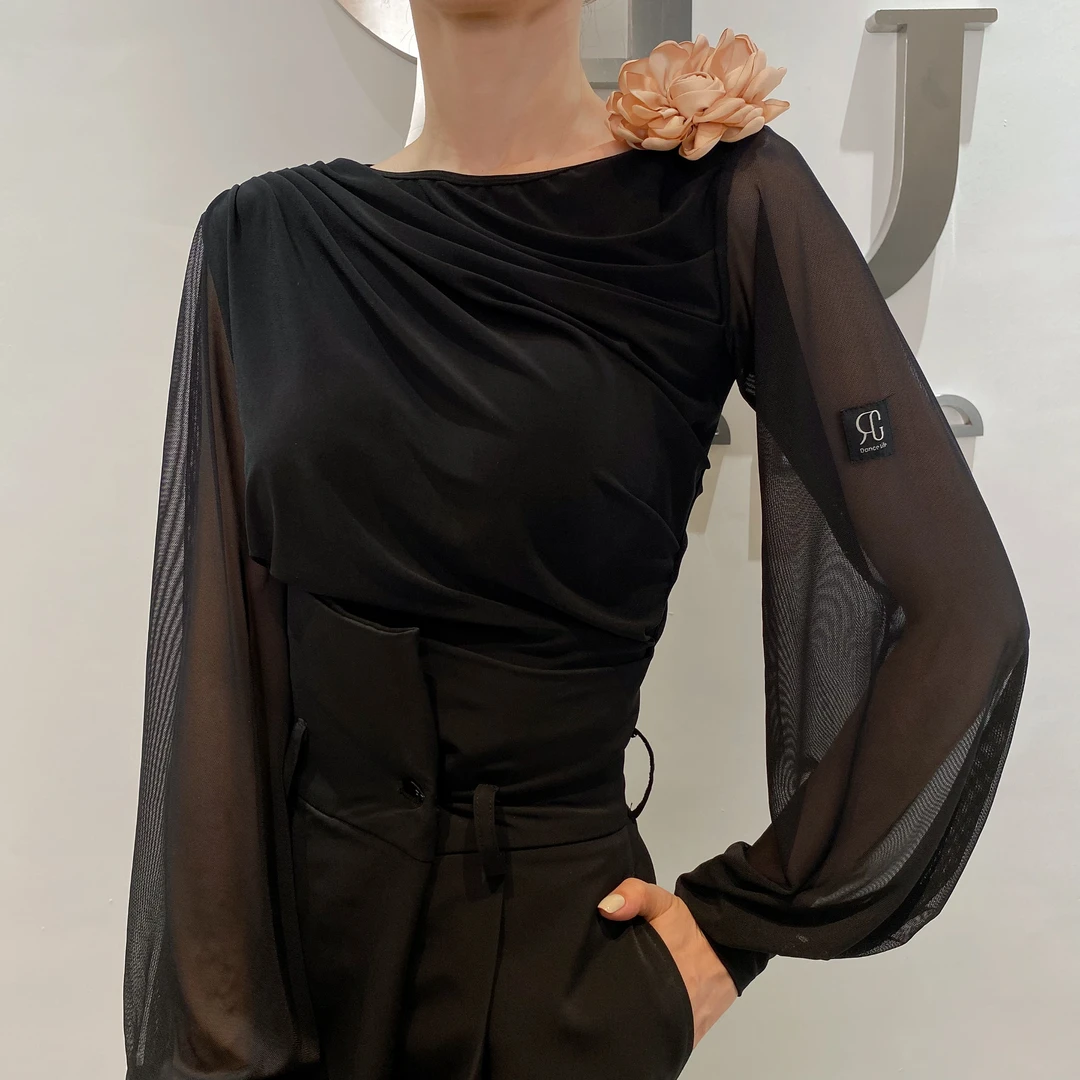 GR1128设计师款灯笼袖连体摩登舞上衣
