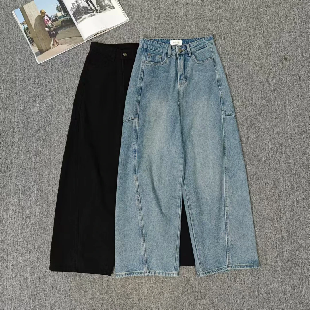 82468余小鱼 三色时尚小众设计休闲百搭镰刀阔腿水洗牛仔裤女装