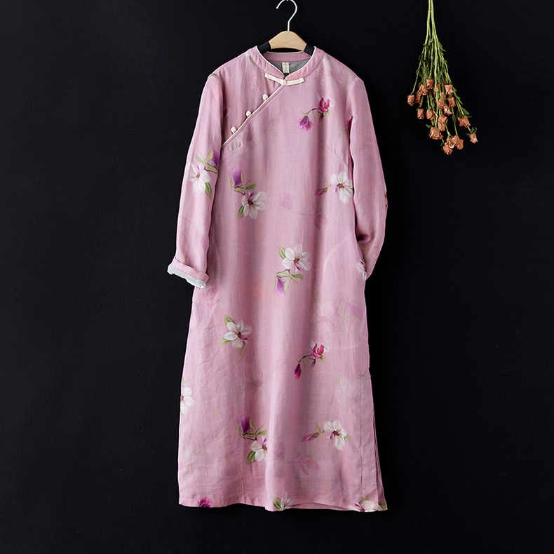 出水芙蓉 秋冬加绒加厚复古旗袍气质女装中国风宽松袍子