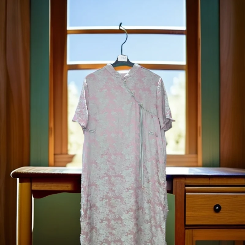 【粉梦】新中式大码气质高档夏季时尚印花中长款改良旗袍连衣裙