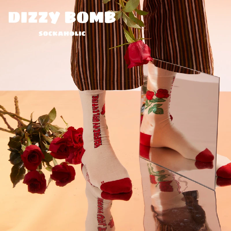 DIZZYBOMB女生中筒袜玫瑰红色潮流ins棉袜中筒透气成人优雅可爱