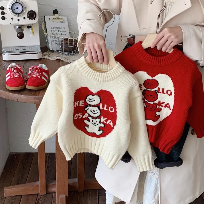 拜年服男童女童加绒加厚毛衣过新年装儿童针织打底衫宝宝线衣冬装