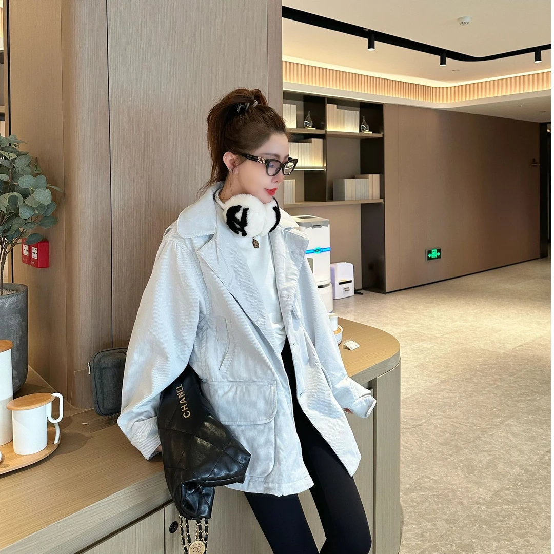 MYYS【纸片人】夹棉灯芯绒竖条口袋棉服外套-1191[衣长75cm]