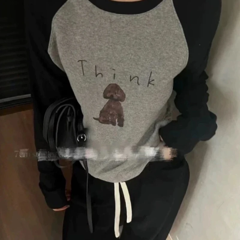 【小狗】秋冬款印花加绒插肩袖保暖长袖打底衫