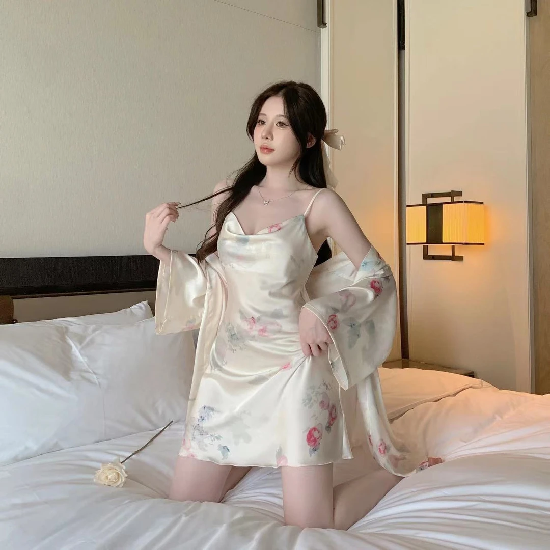 【花海】2024轻奢新款荡领吊带睡裙夏季纯欲风家居服高级感性感睡衣