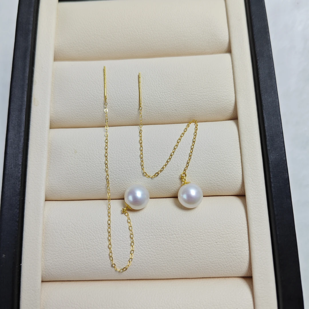 18K金 流苏耳线 淡水ak 时尚气质精致百搭 多戴可调节抽拉绳耳线