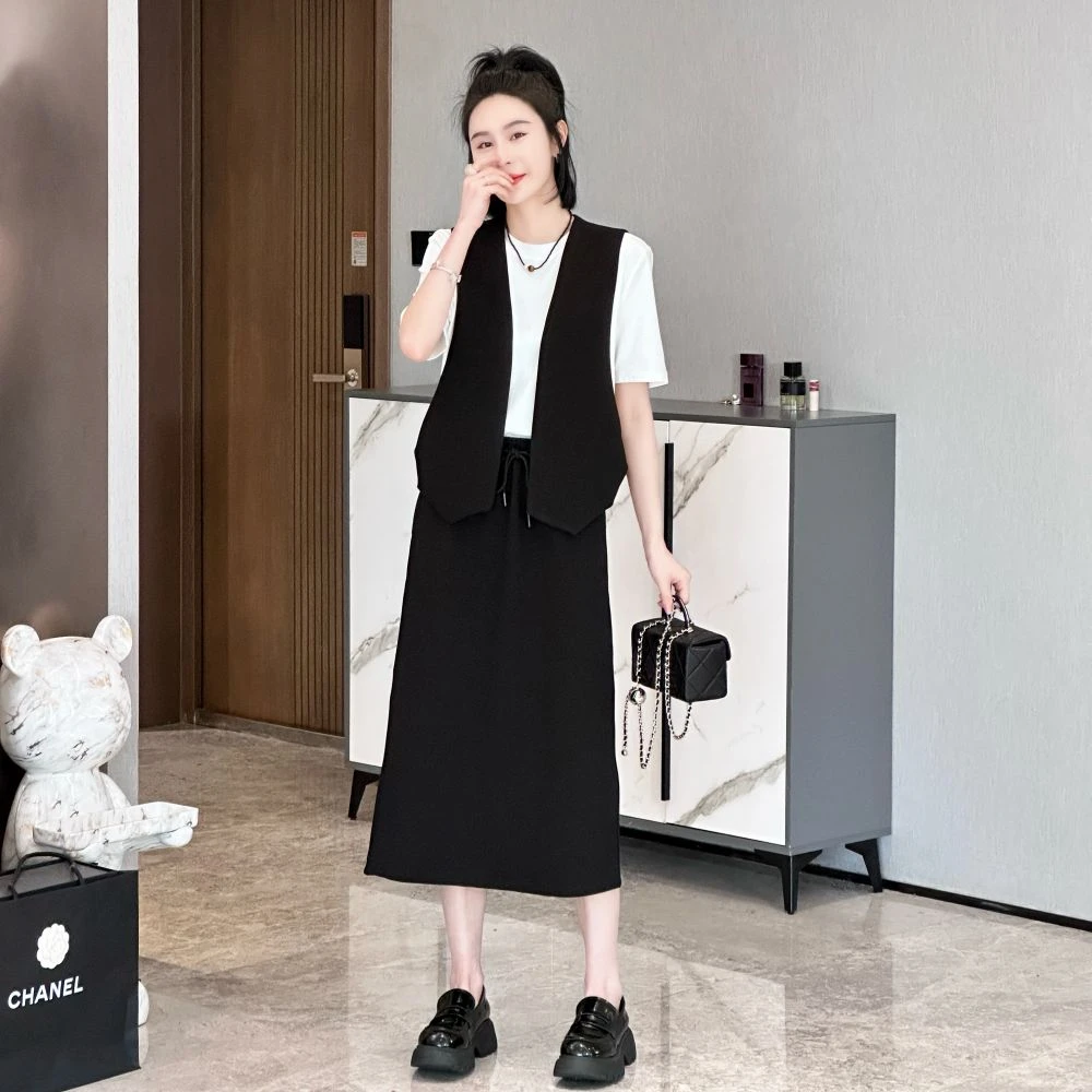 福利款 时尚洋气显瘦小香风马甲半身裙两件套YL959697