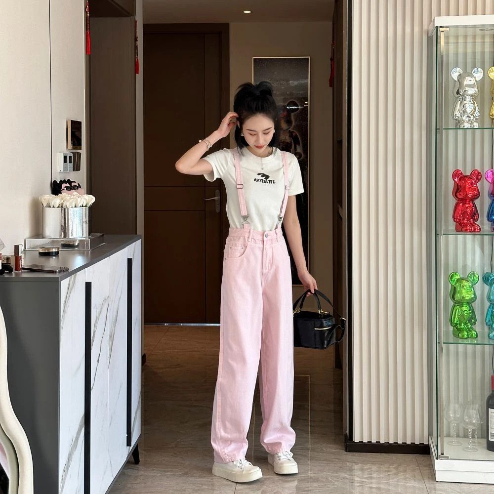 福利款  时尚休闲洋气百搭直筒水洗牛仔背带裤J999Z528