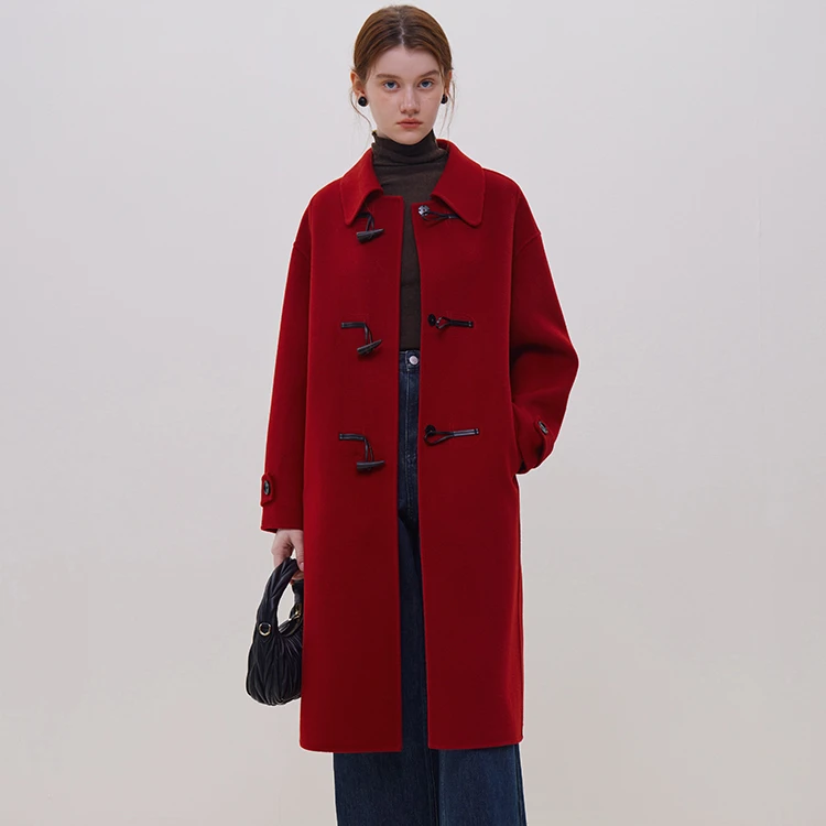 范思蓝恩韩系翻领设计感毛呢外套减龄牛角扣绵羊毛大衣23FS14151