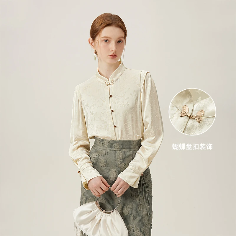 范思蓝恩陌上花开 新中式轻国风马面裙上衣设计感衬衫24FS11044