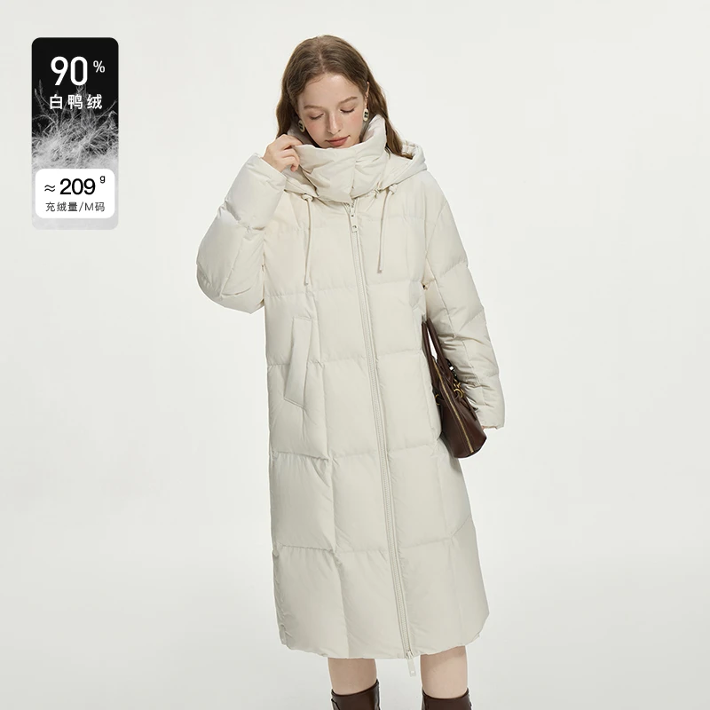 范思蓝恩过膝长款高领防风棉感面料羽绒服2024冬装新款24FS14079