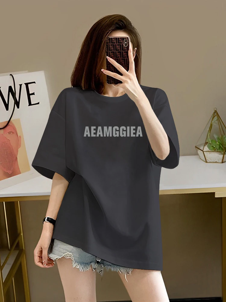 夏季100%纯棉短袖t恤女宽松大码显瘦上衣2024新款休闲时尚韩版衫T