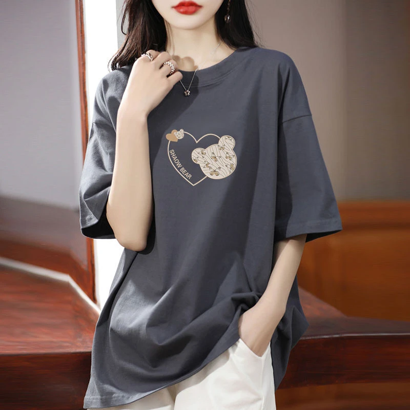 夏季短袖t恤女100%纯棉宽松大码女装200斤遮肉上衣chic别致打底衫