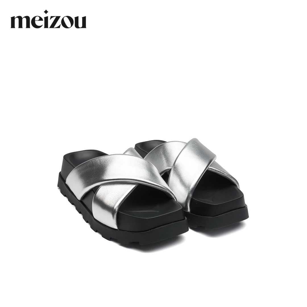 meizou/魅奏“弹气啵啵”2024夏季新款厚底凉鞋一字拖M0B716D2Q98