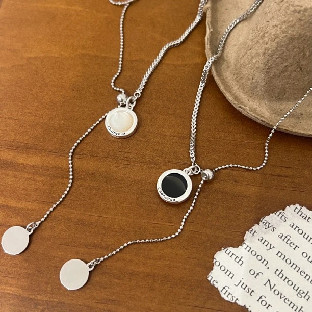 坠链均925银 《摩登精灵》小众设计盒子链抽拉黑珠珠抽拉项链51+5cm