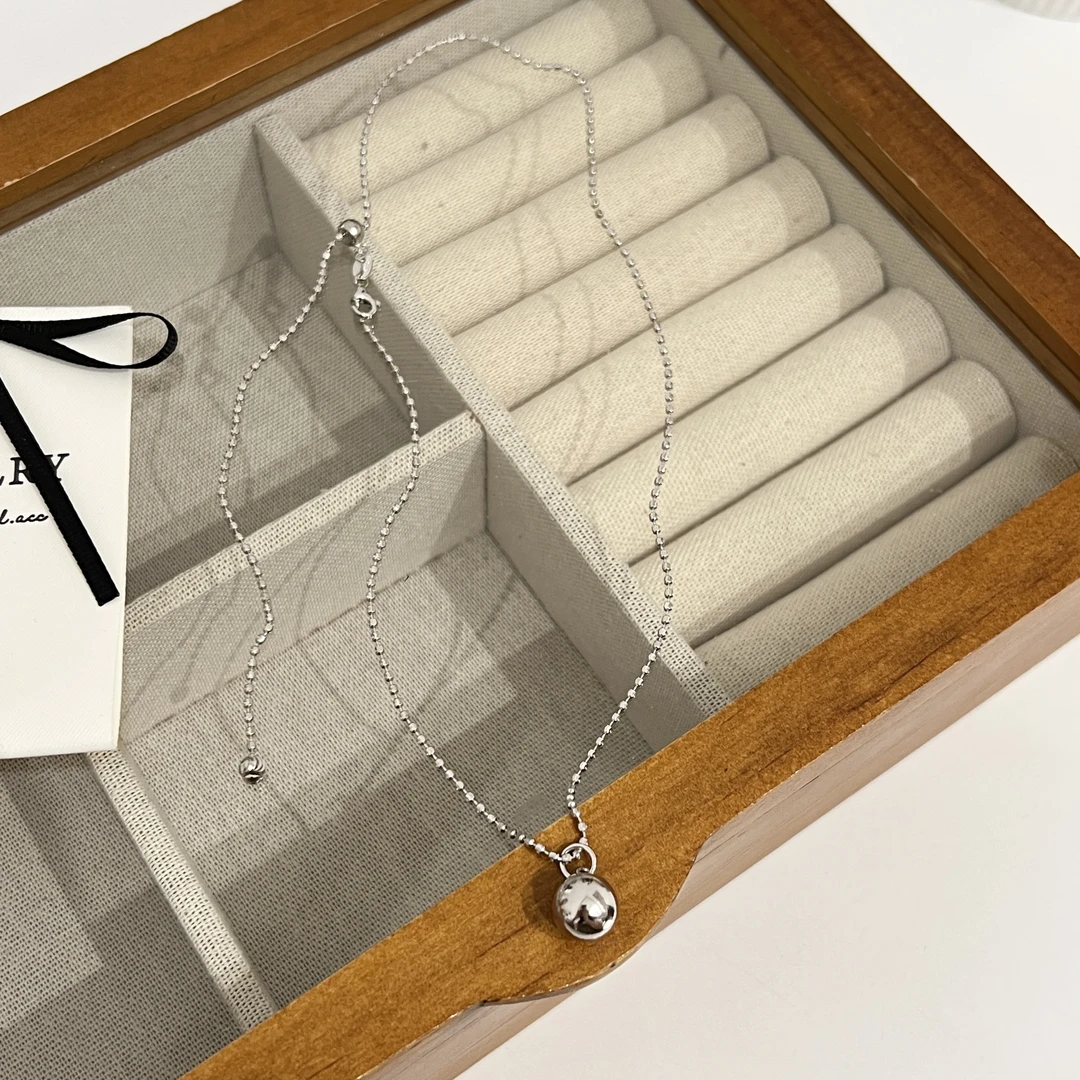 坠链均925银 《有求必应》小众设计轻奢风光面球球抽拉银项链50cm