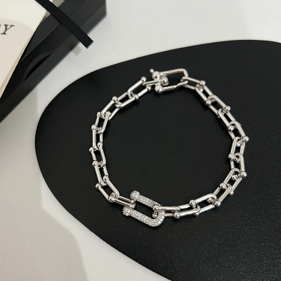 925银合成锆石手链 《午茶时光》小众设计高级感轻奢风锆锆马蹄手链