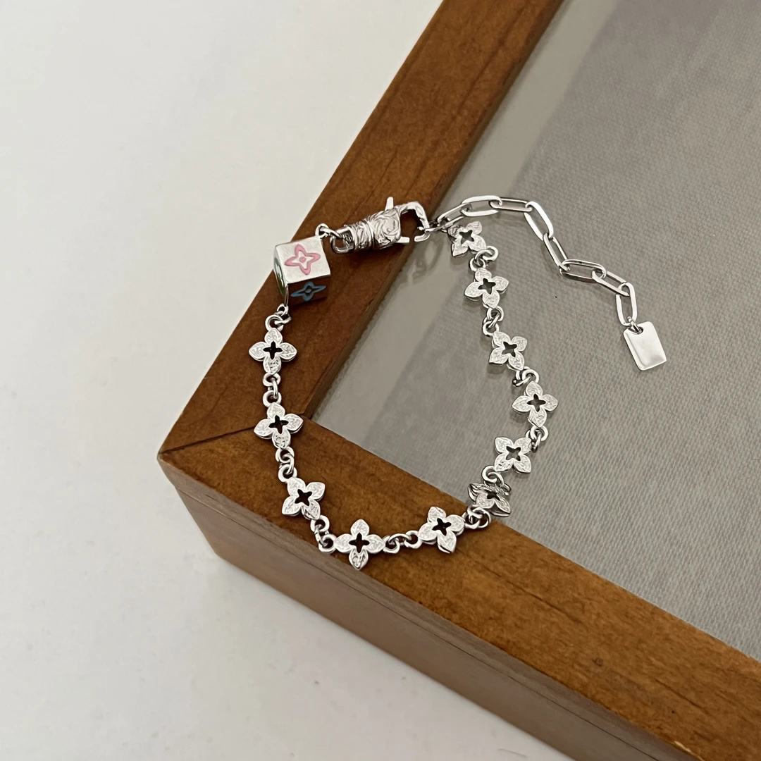 925银手链 《精灵少女》韩版定制款冷淡风花花拼接手链