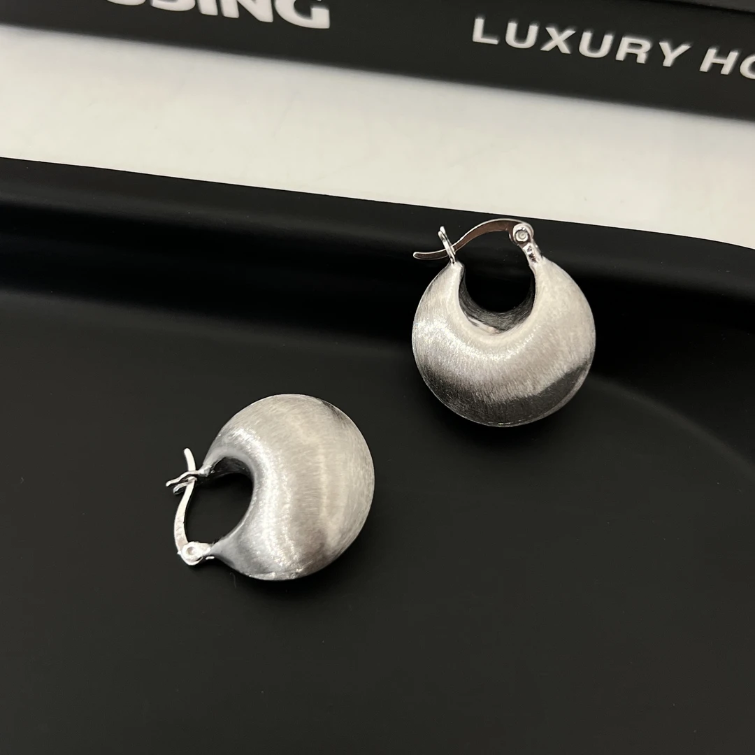 925银耳饰 韩版定制款冷淡风缎面拉丝大号银耳扣