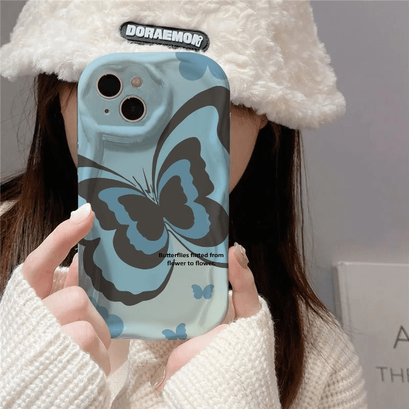 高级感晕染蓝色蝴蝶适用苹果15手机壳秋冬华为新款/VIVO/OPPO小米