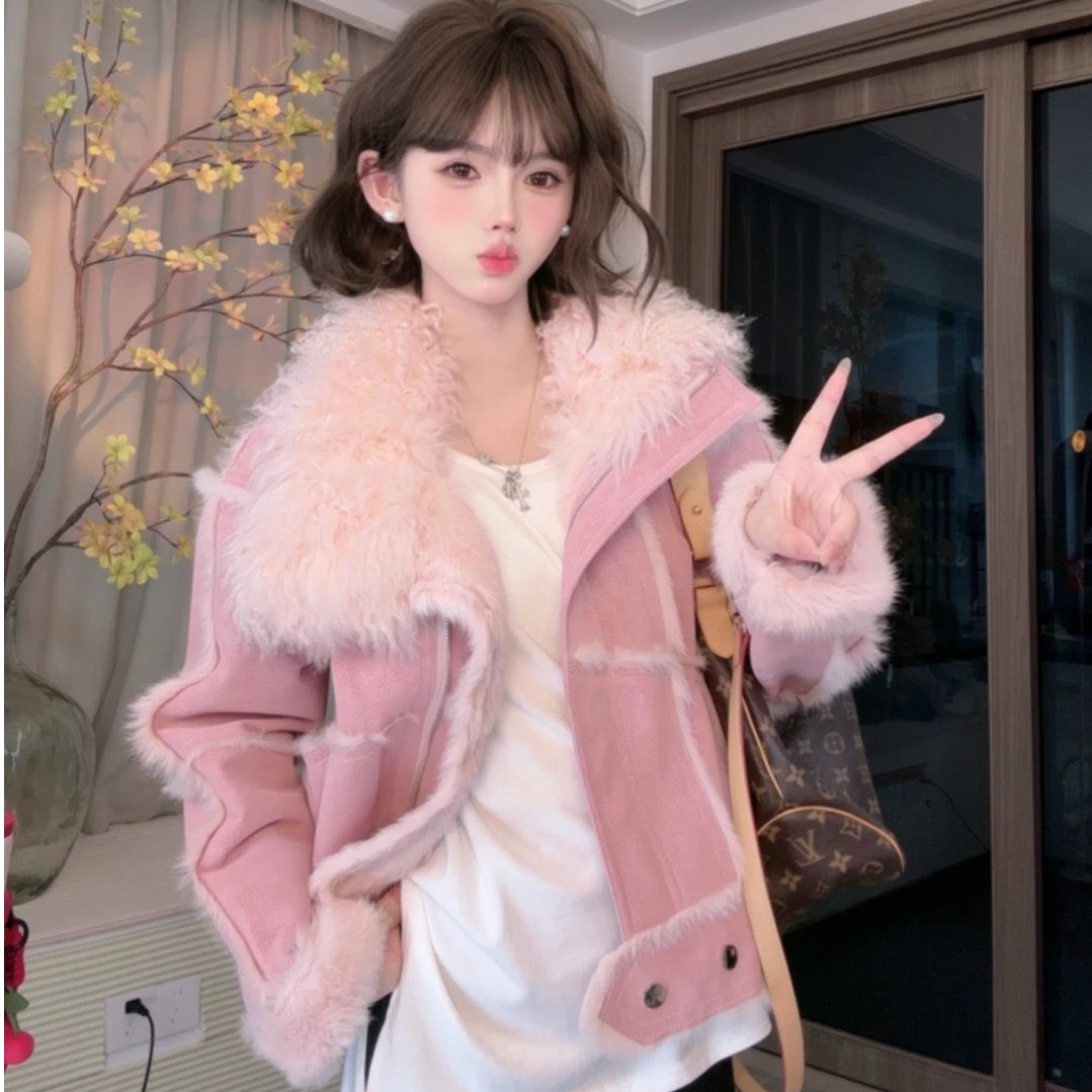 秋冬时尚韩版百搭短款气质轻奢皮毛一体显瘦外套30198