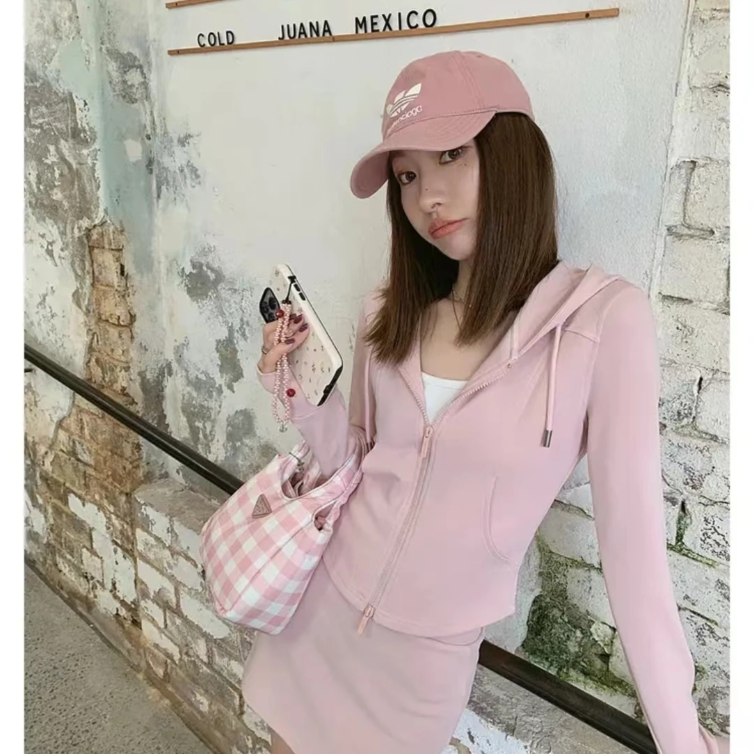 2024春季新款休闲运动连帽拉链外套配显瘦半身短裙洋气时尚长裤