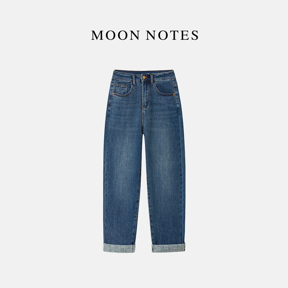 MOON NOTES/月亮音符老爹裤女2024年新款遮肉显瘦弹力九分牛仔裤