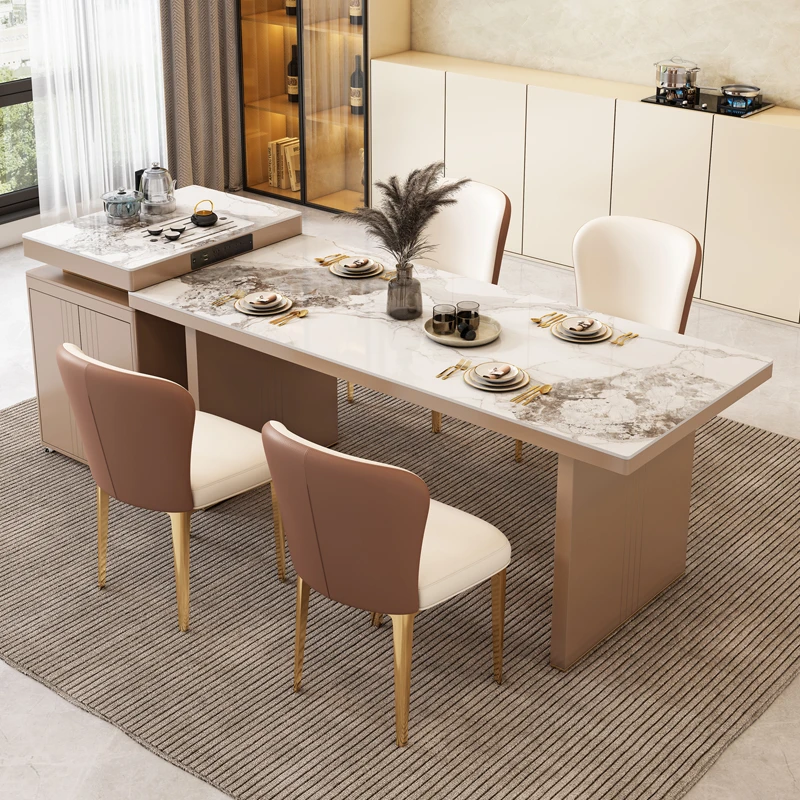 意式轻奢家用饭桌分体岛台餐桌餐边柜一体现代简约岩板餐厅吃饭桌