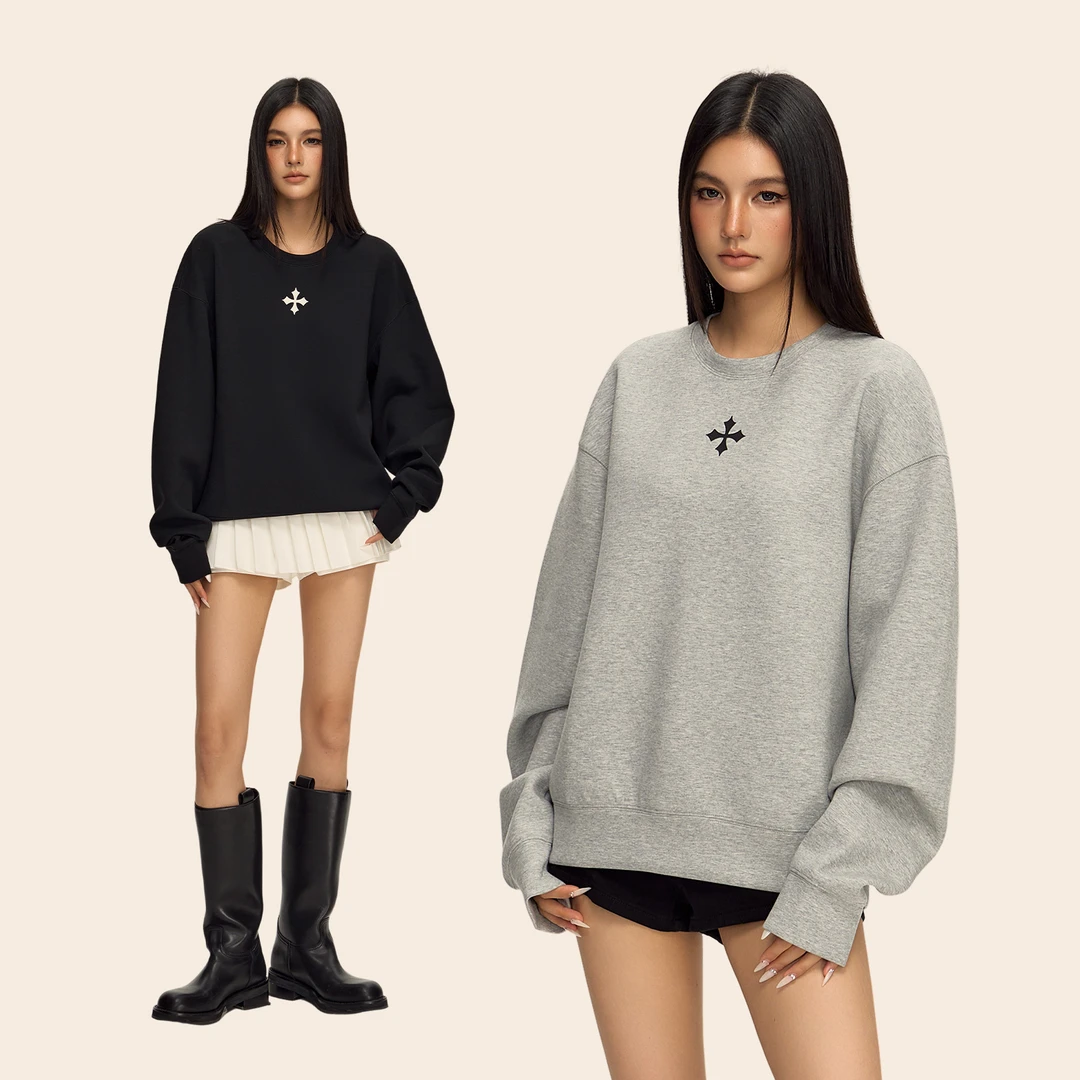 CLIMAX VISION欧若风空气层太空棉十字印花圆领套头卫衣休闲上衣