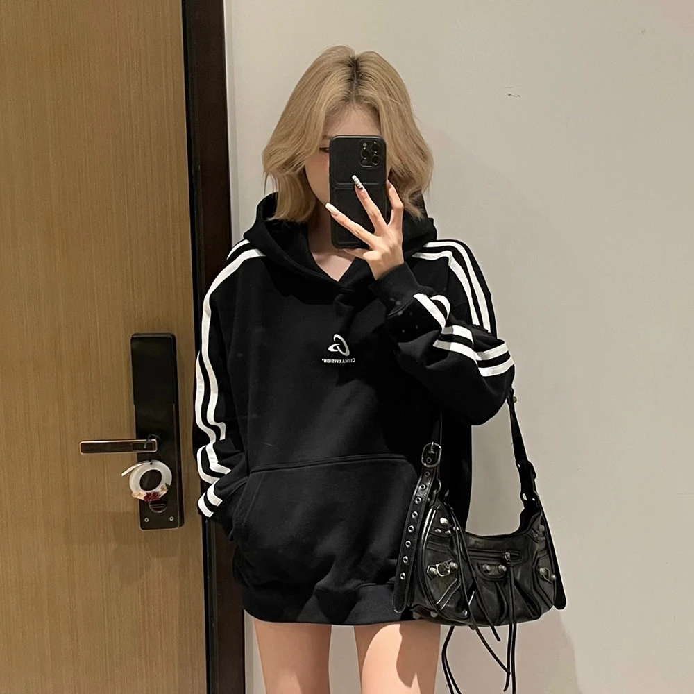 CLIMAX VISION440G复古条纹飞盘印花连帽卫衣高街情侣帽衫潮牌