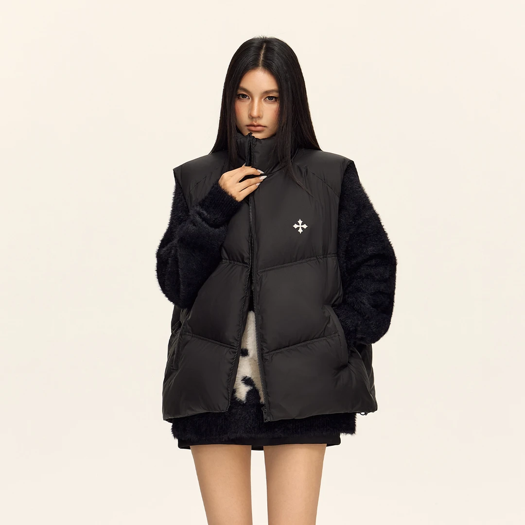 CLIMAX VISION雾面易打理90绒三防羽绒马甲男女十字印花保暖背心