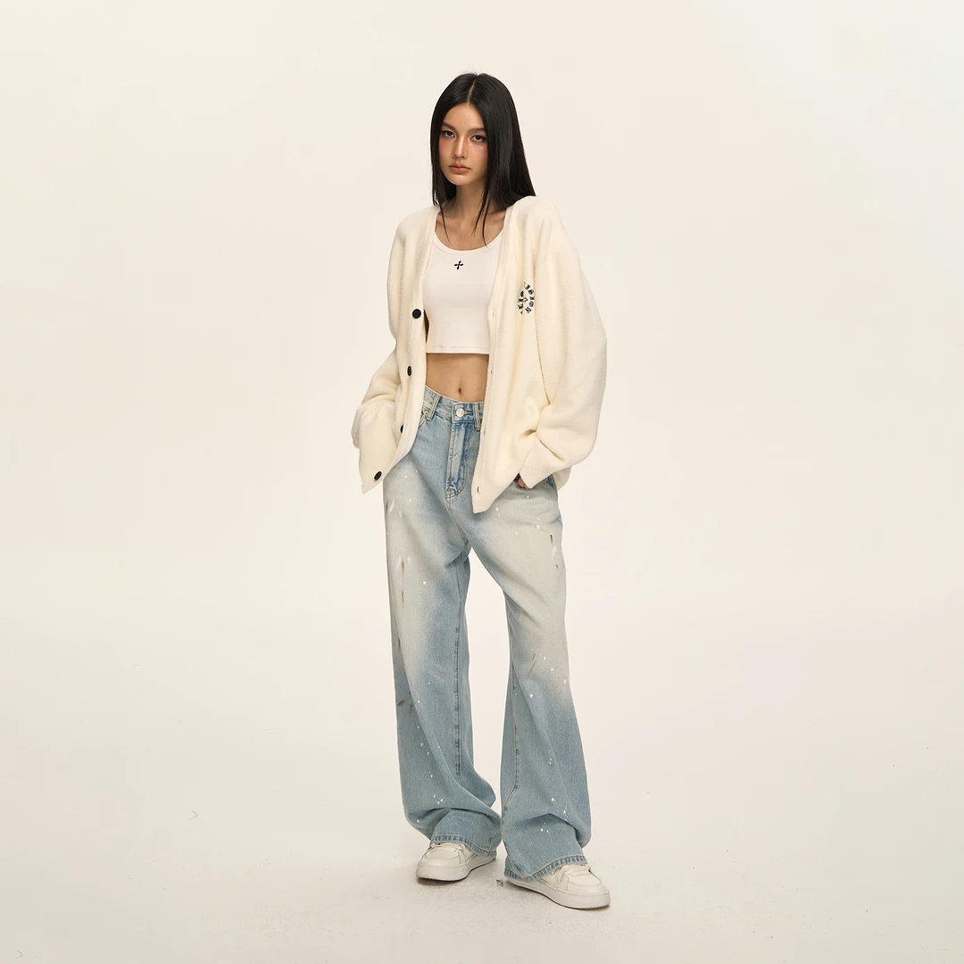 CLIMAX VISION十字花皮绣开衫毛衣男女同款休闲针织衫上衣