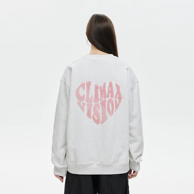 CLIMAX VISION撞色爱心毛巾绣圆领套头卫衣美式高街情侣上衣潮